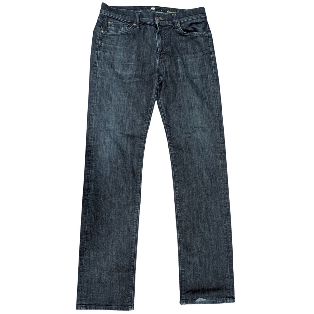 $248 7 For All Mankind Slimmy Dark Indigo Blue Slim Straight Leg Jeans Men 32x33